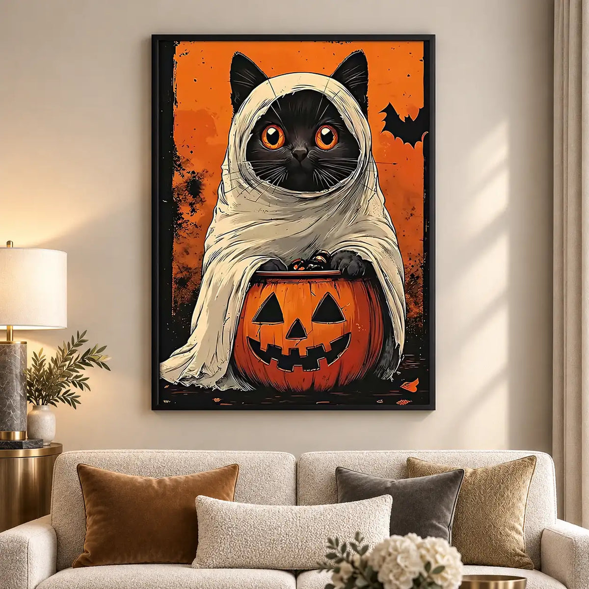 Halloween Mummy Cat with Pumpkin Wall Art 5