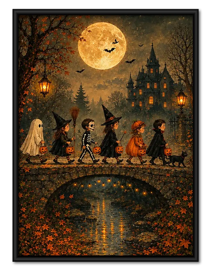 Halloween Parade over Moonlit Bridge Wall Art