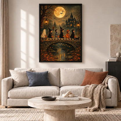 Halloween Parade over Moonlit Bridge Wall Art 2