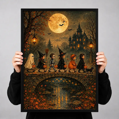 Halloween Parade over Moonlit Bridge Wall Art 3