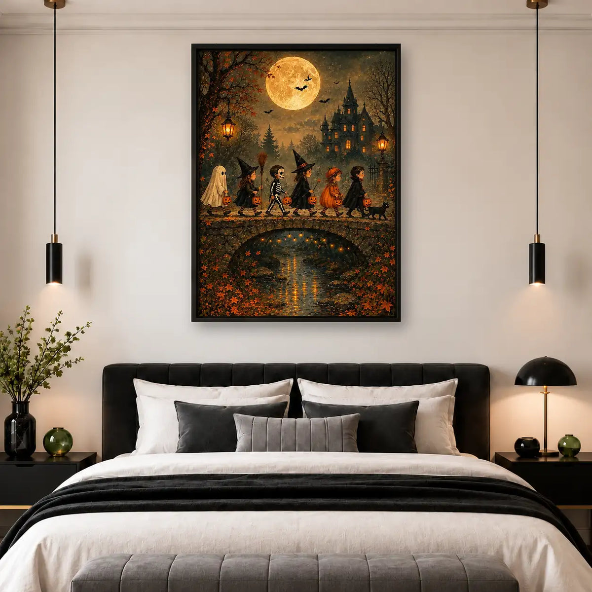 Halloween Parade over Moonlit Bridge Wall Art 4