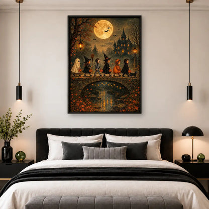 Halloween Parade over Moonlit Bridge Wall Art 4