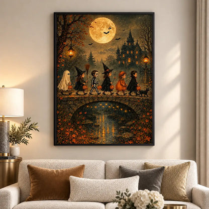 Halloween Parade over Moonlit Bridge Wall Art 5
