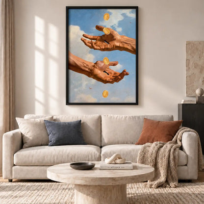 Hands Tossing Golden Coins Wall Art 2