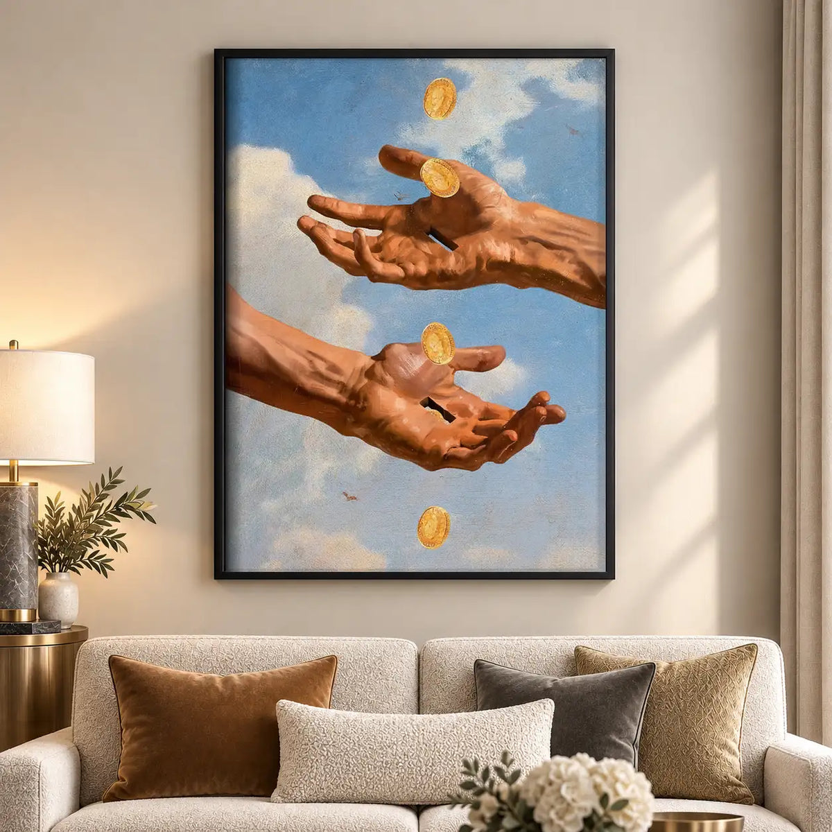 Hands Tossing Golden Coins Wall Art 5