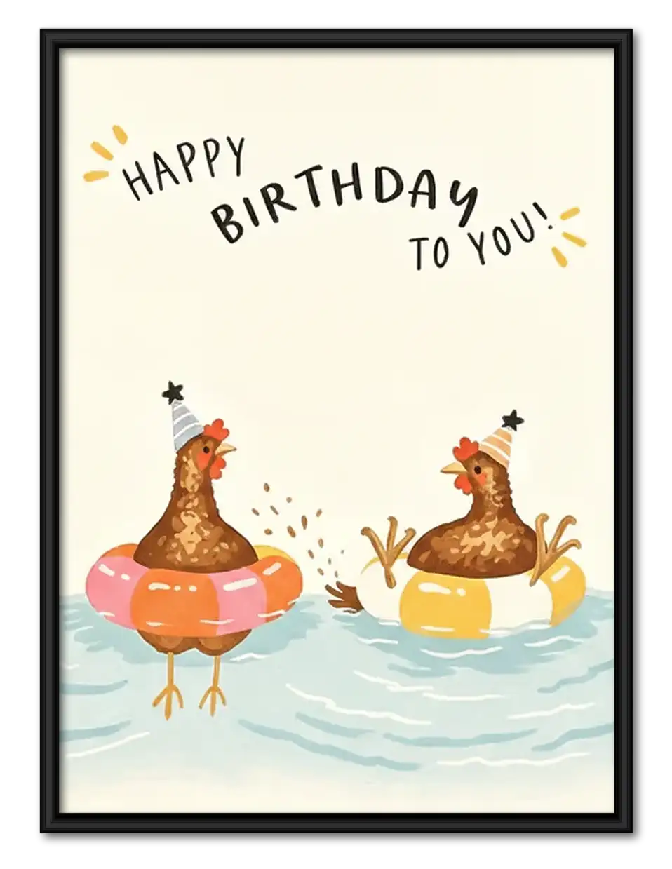 Happy Birthday Swimming Chickens Wall Art 1