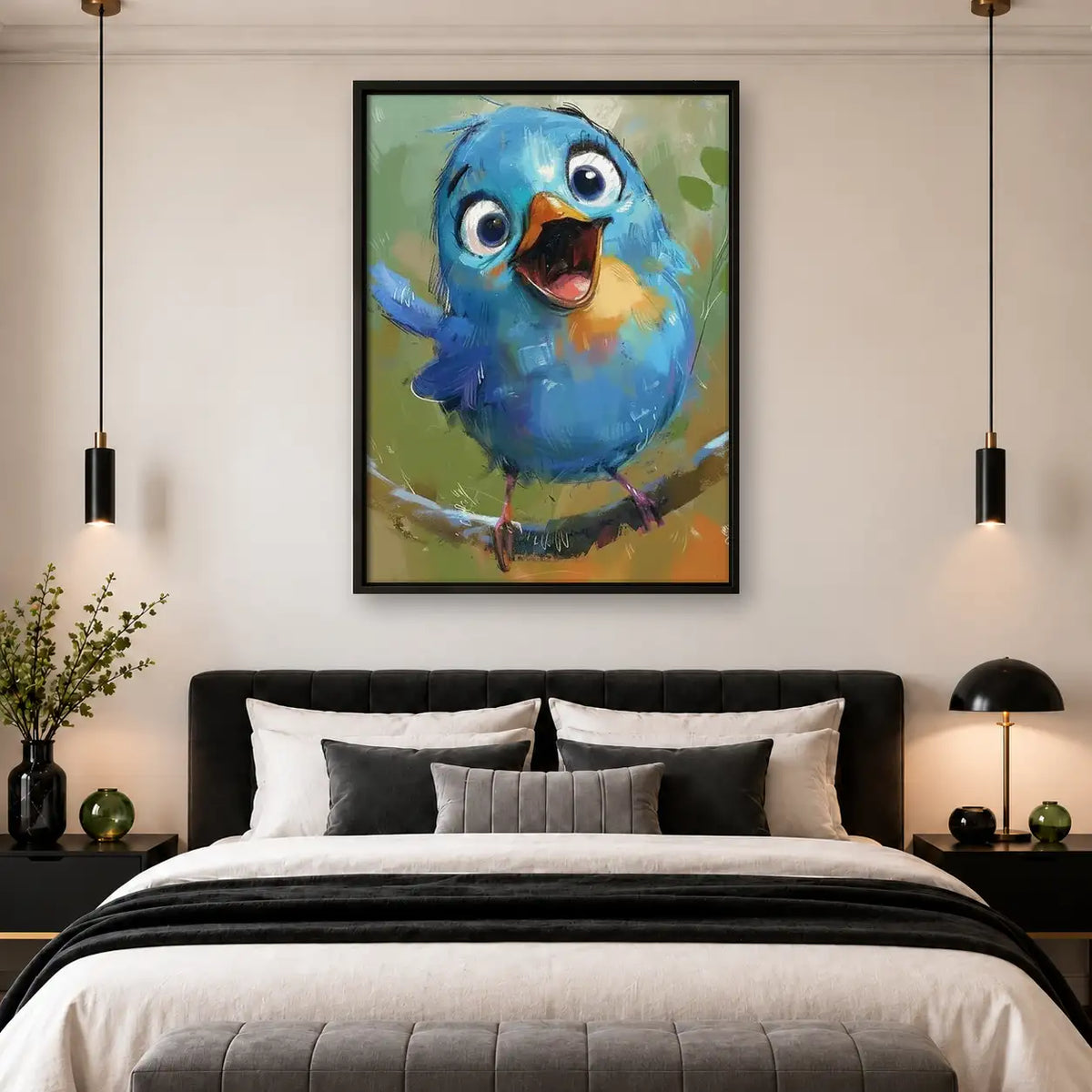 Happy Blue Bird Portrait Wall Art 4