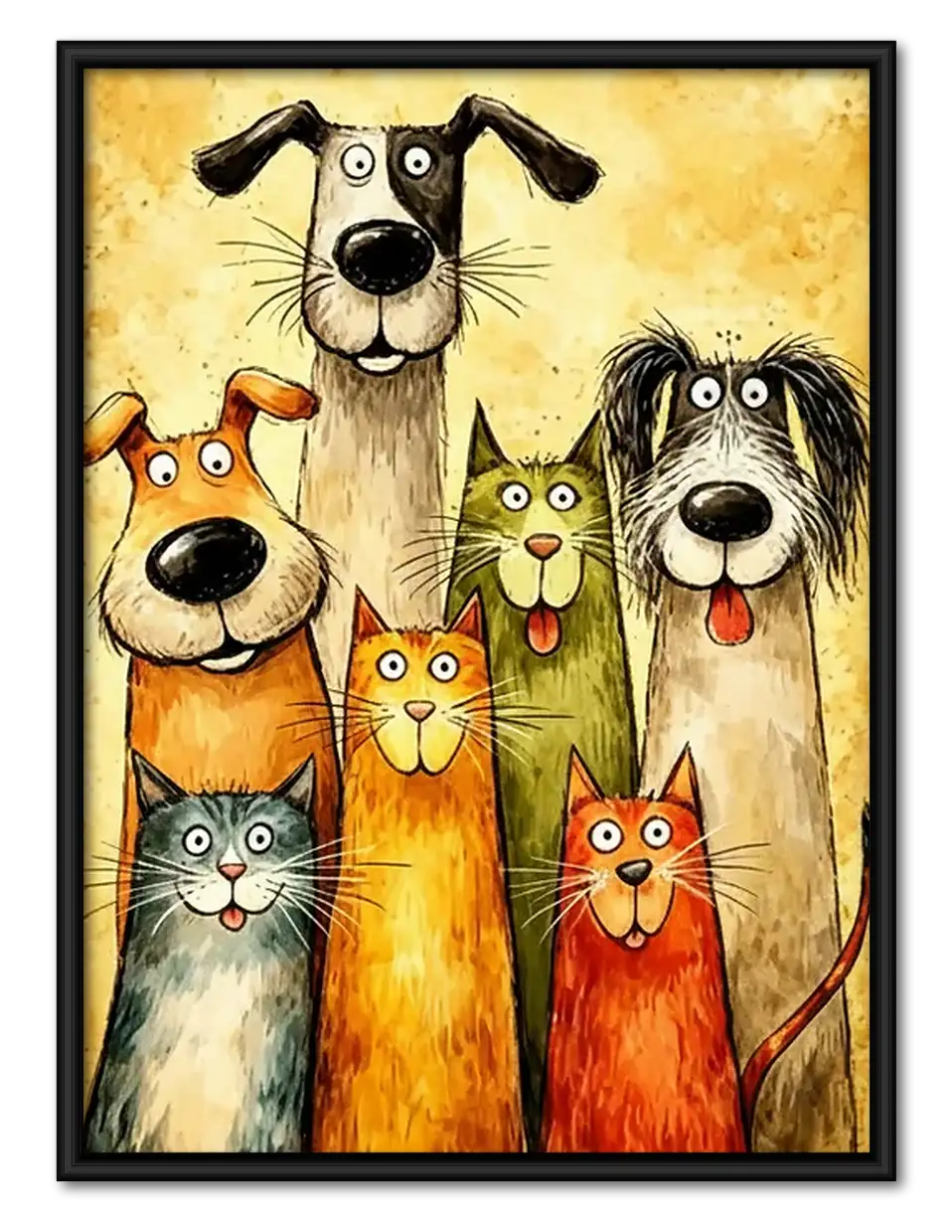 Happy Dog and Cat Crowd Wall Art 1