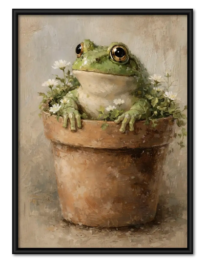 Happy Frog in Flower Pot Wall Art