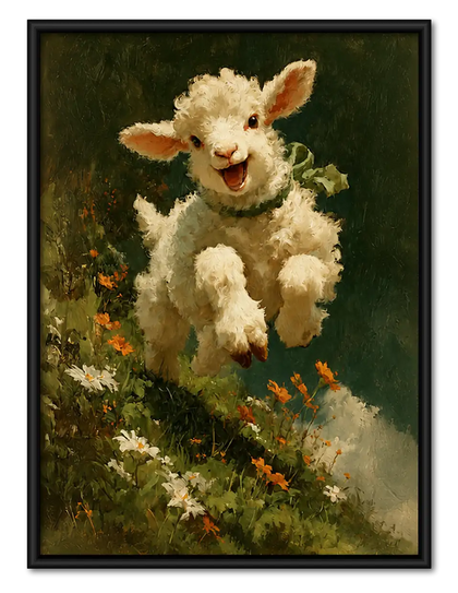 Happy Lamb in Flower Meadow Wall Art