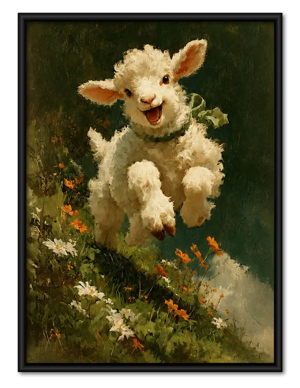 Happy Lamb in Flower Meadow Wall Art