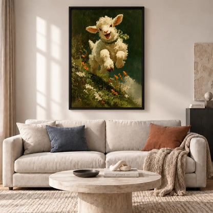 Happy Lamb in Flower Meadow Wall Art 2