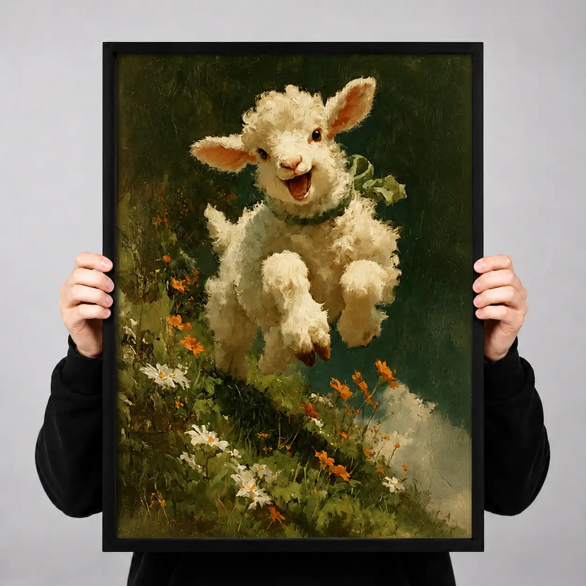 Happy Lamb in Flower Meadow Wall Art 3