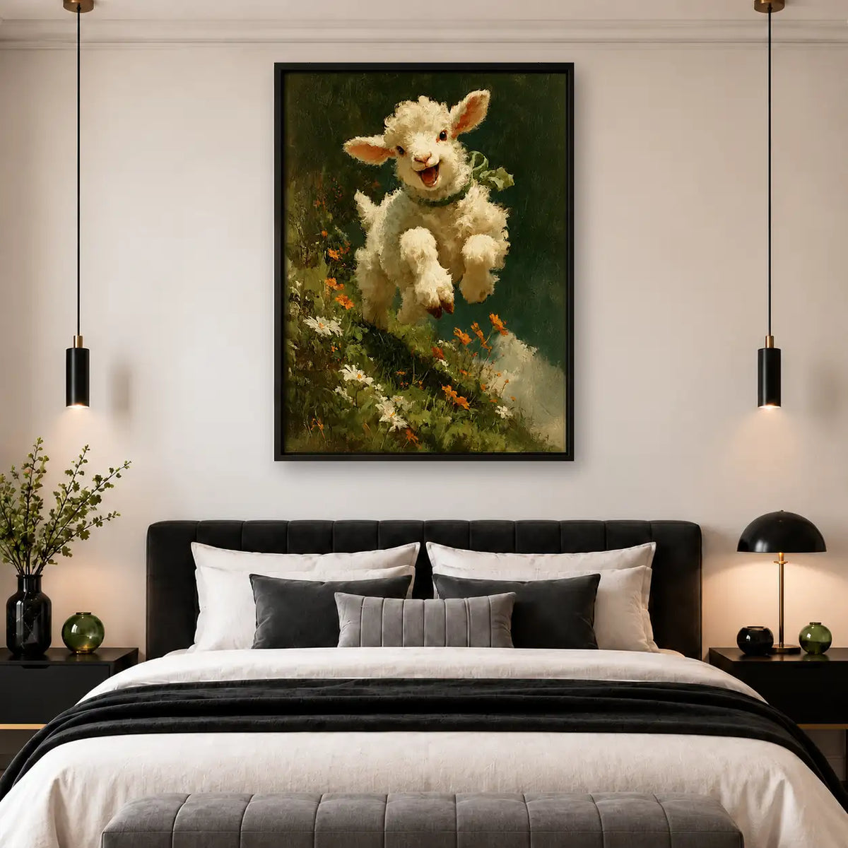 Happy Lamb in Flower Meadow Wall Art 4