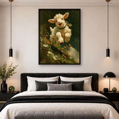 Happy Lamb in Flower Meadow Wall Art 4
