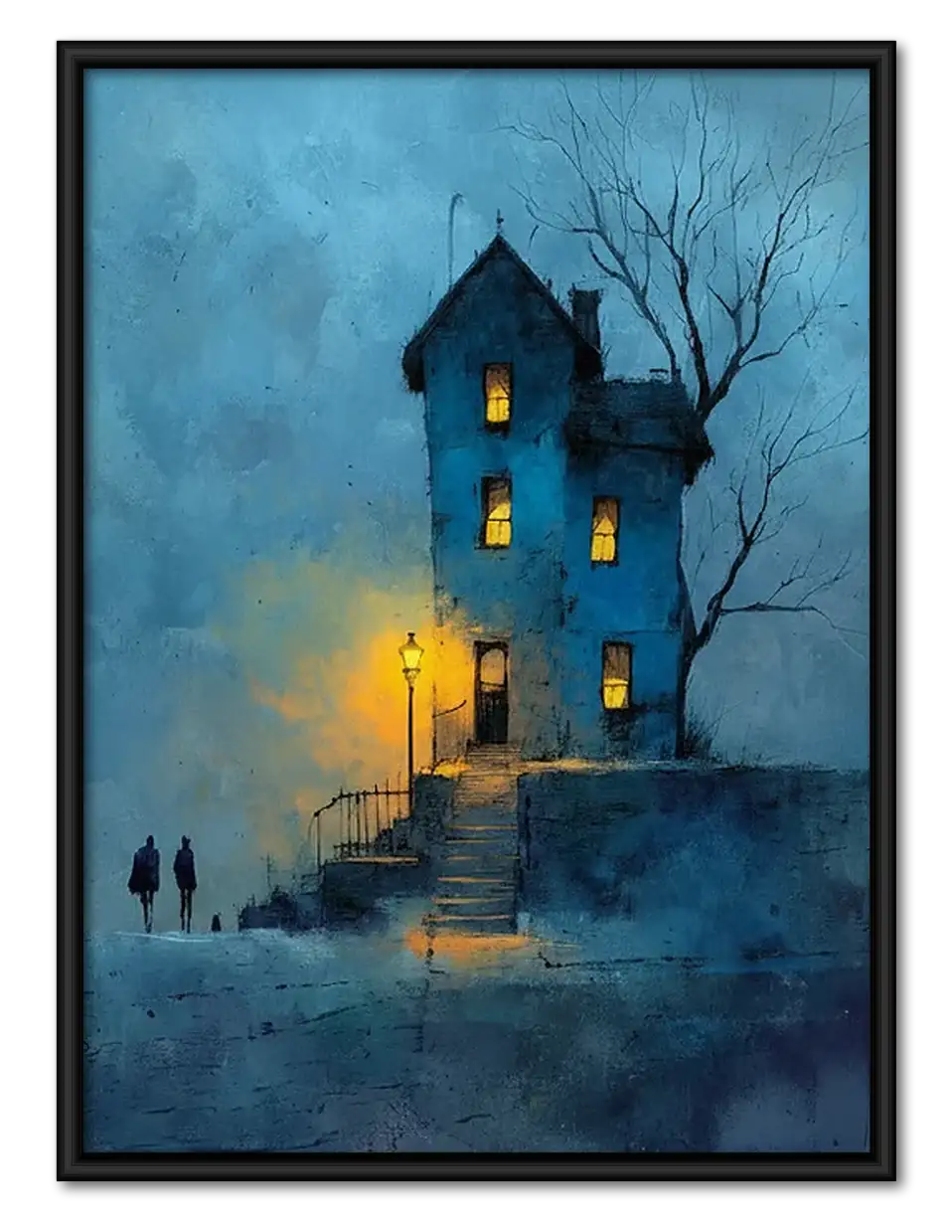 Haunted Blue House at Night Wall Art 1