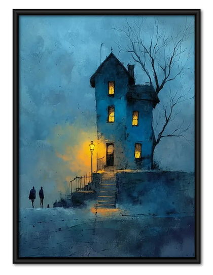 Haunted Blue House at Night Wall Art
