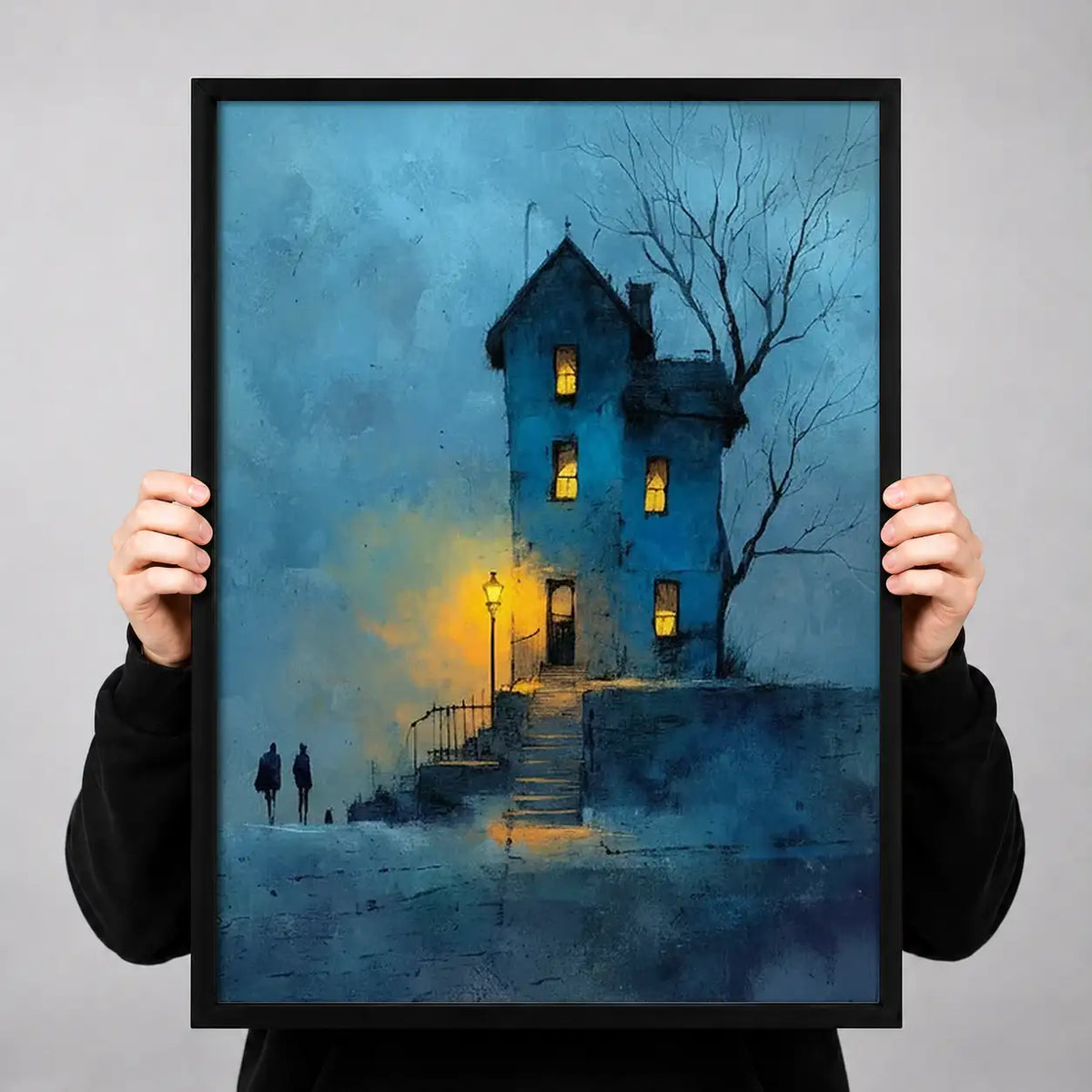Haunted Blue House at Night Wall Art 3