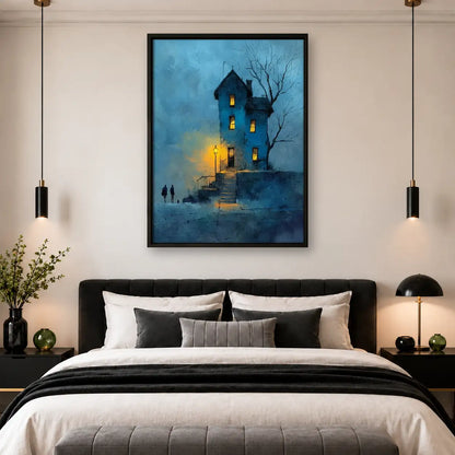 Haunted Blue House at Night Wall Art 4