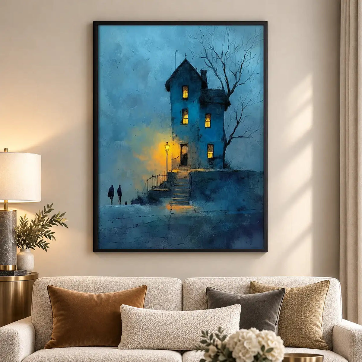 Haunted Blue House at Night Wall Art 5