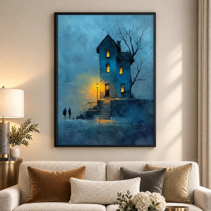 Haunted Blue House at Night Wall Art 5