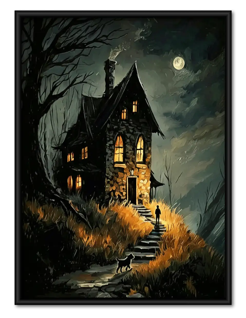 Haunted House on Moonlit Hill Wall Art 1