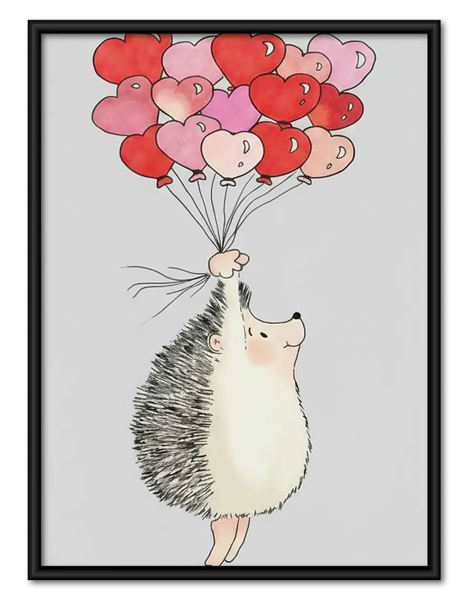Hedgehog Holding Heart Balloons Wall Art 1