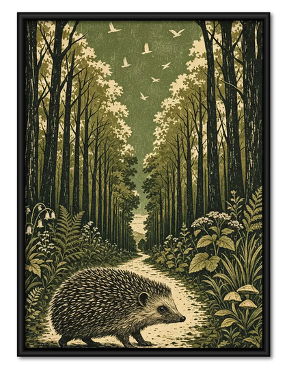 Hedgehog Wandering Sunlit Forest Wall Art
