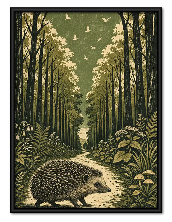 Hedgehog Wandering Sunlit Forest Wall Art