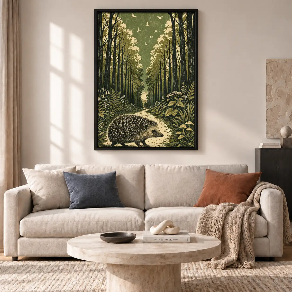 Hedgehog Wandering Sunlit Forest Wall Art 2