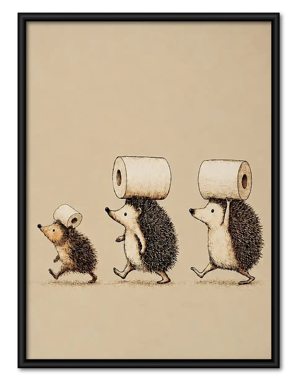 Hedgehogs Carrying Toilet Paper Wall Art 1