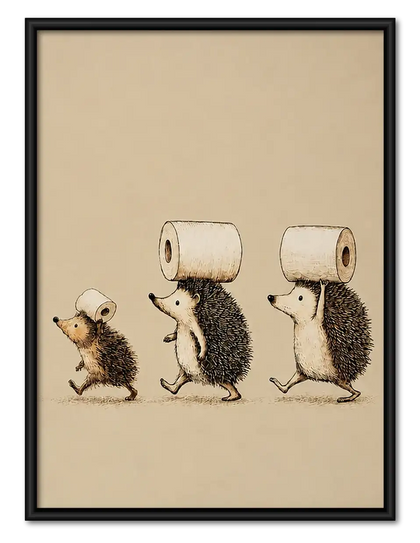 Hedgehogs Carrying Toilet Paper Wall Art