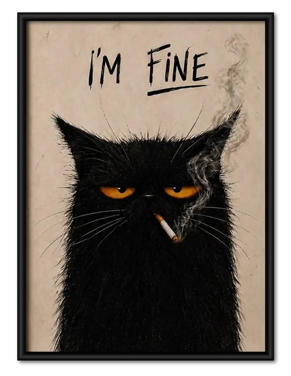 I Am Fine Grumpy Black Cat Wall Art 1