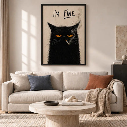 I Am Fine Grumpy Black Cat Wall Art 2