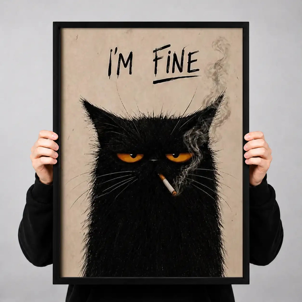 I Am Fine Grumpy Black Cat Wall Art 3