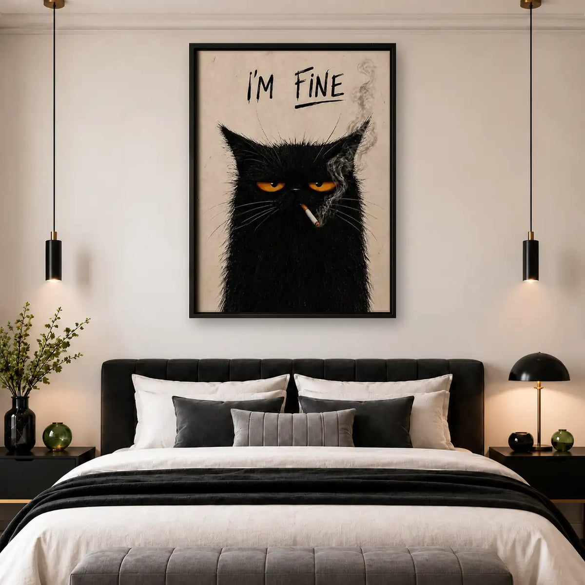 I Am Fine Grumpy Black Cat Wall Art 4