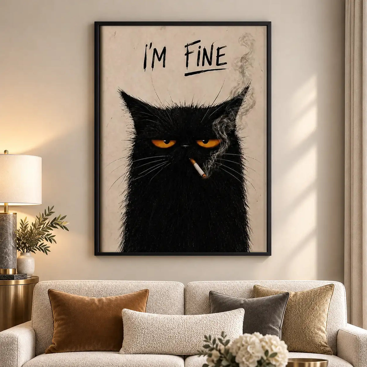 I Am Fine Grumpy Black Cat Wall Art 5