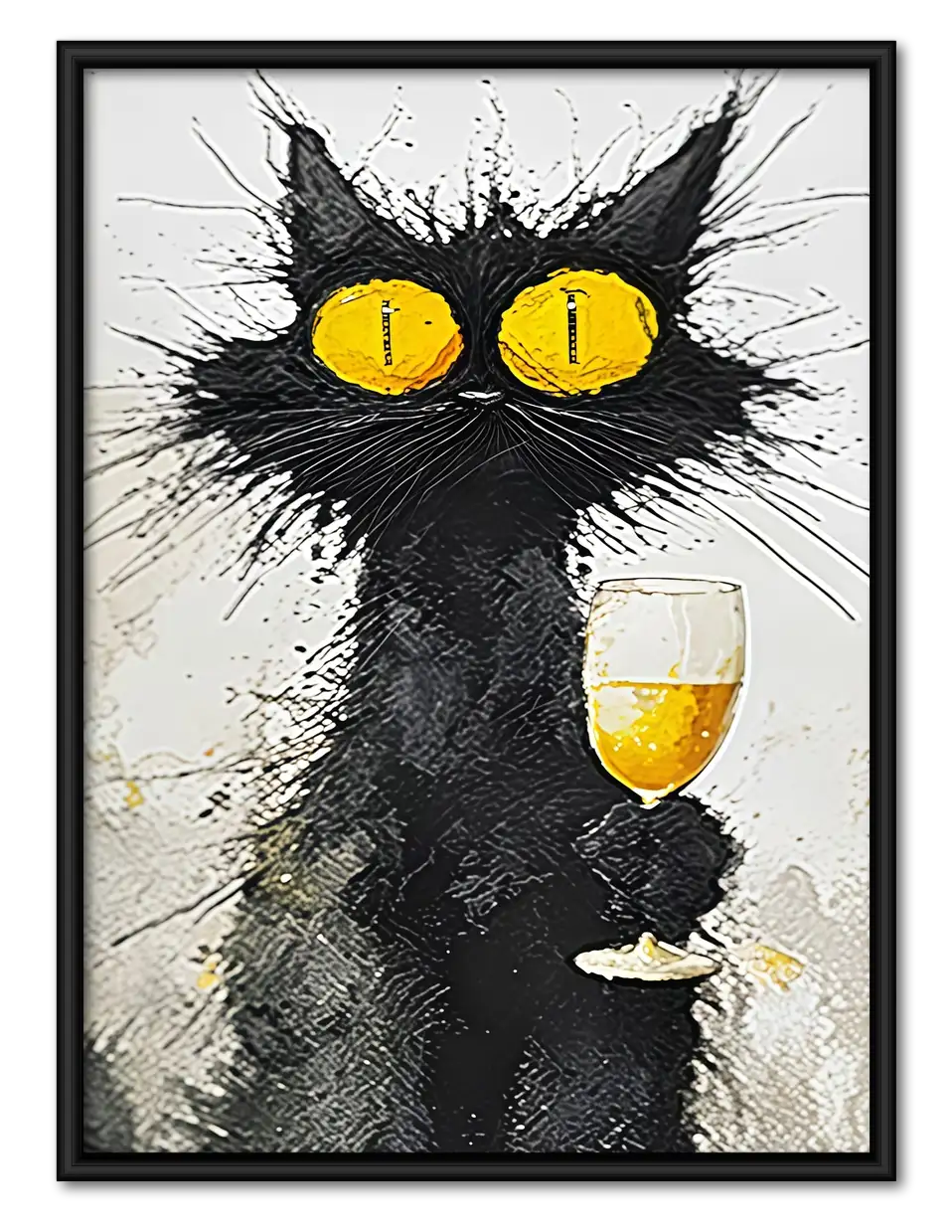 Ink Black Cat with White Wine Wall Art 1