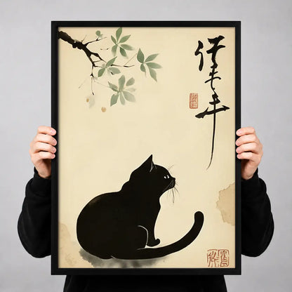 Japanese Black Cat beneath Branch Wall Art 3