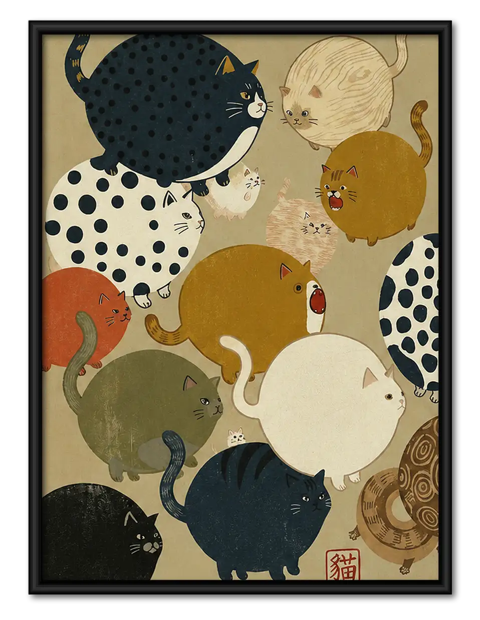 Japanese Cat Circle Pattern Wall Art 1