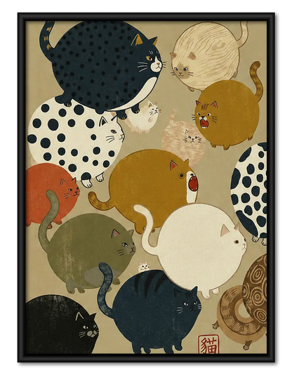 Japanese Cat Circle Pattern Wall Art 1