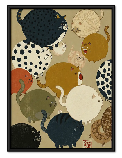 Japanese Cat Circle Pattern Wall Art
