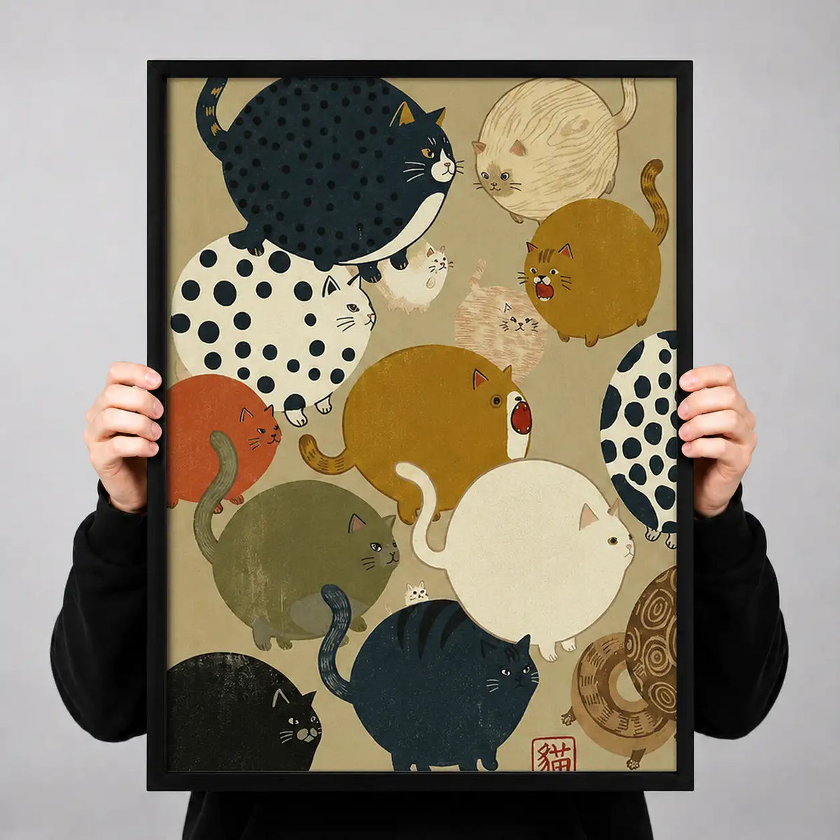 Japanese Cat Circle Pattern Wall Art 3