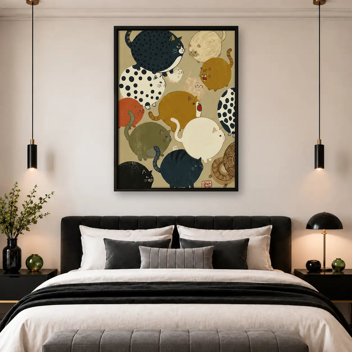 Japanese Cat Circle Pattern Wall Art 4
