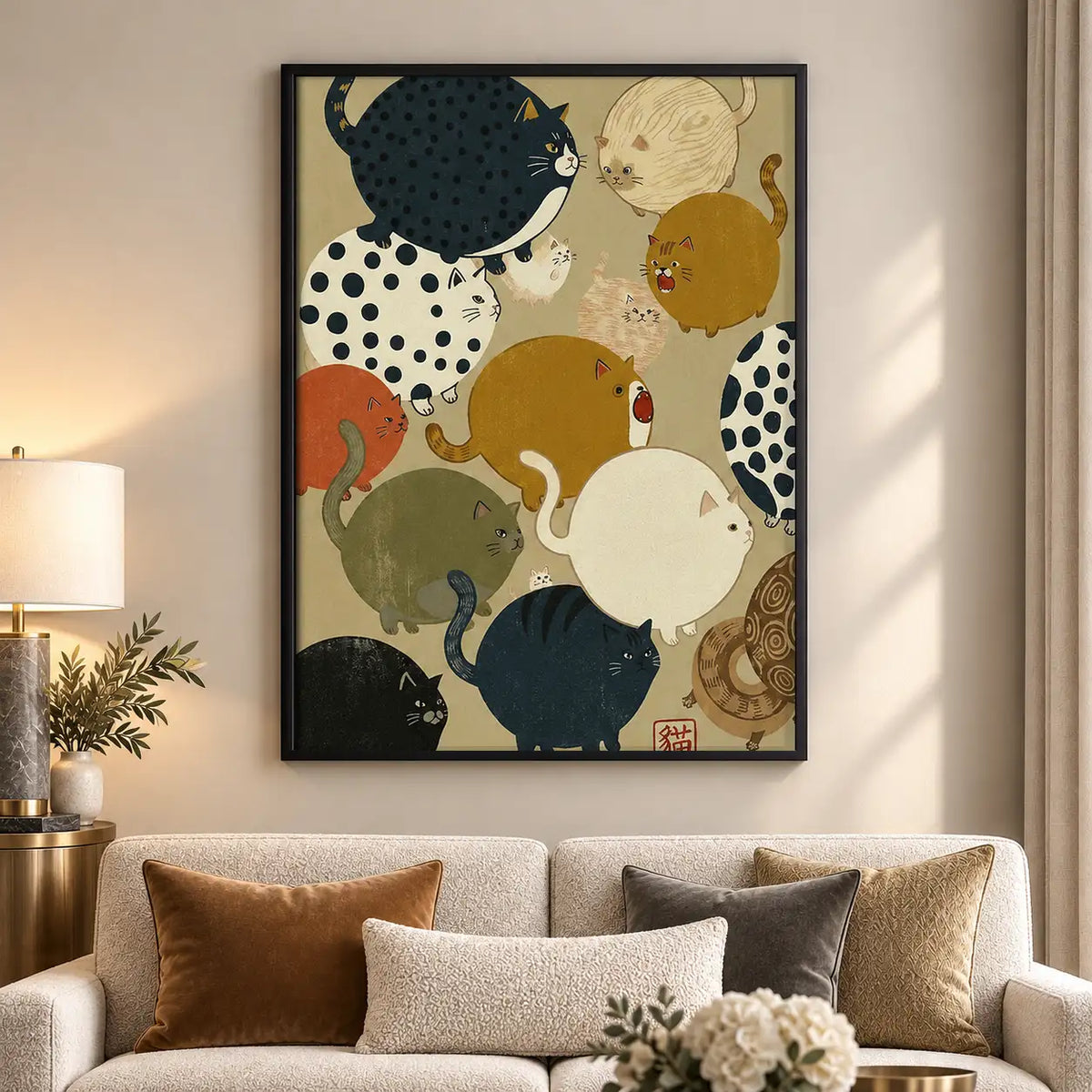 Japanese Cat Circle Pattern Wall Art 5