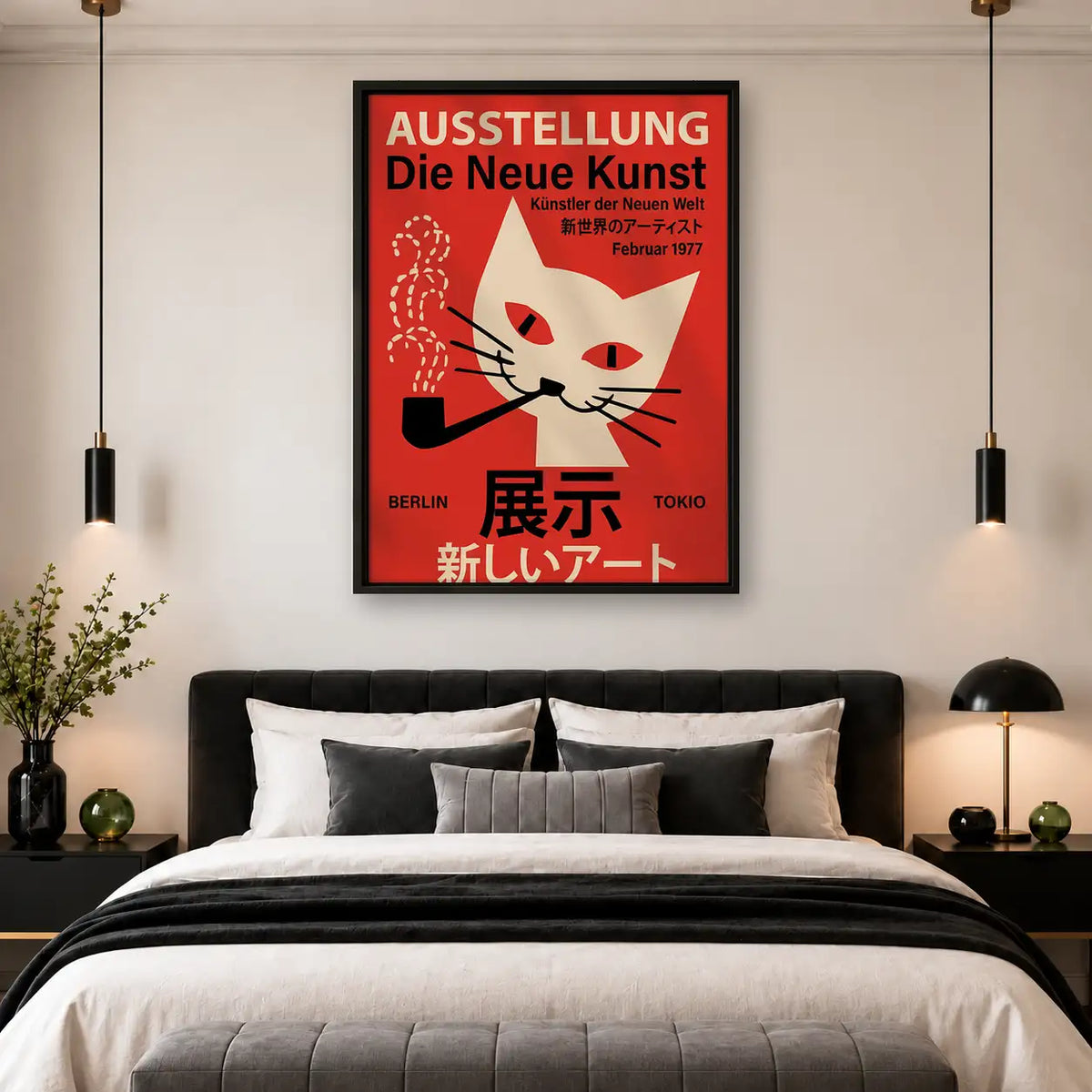 Japanese Modern Art White Cat Poster Wall Art 4
