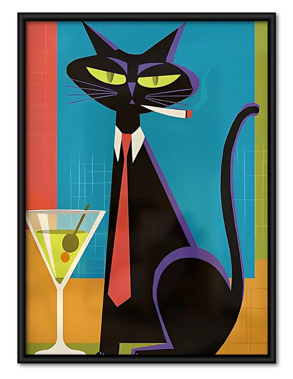 Jazz Cat with Martini Wall Art 1