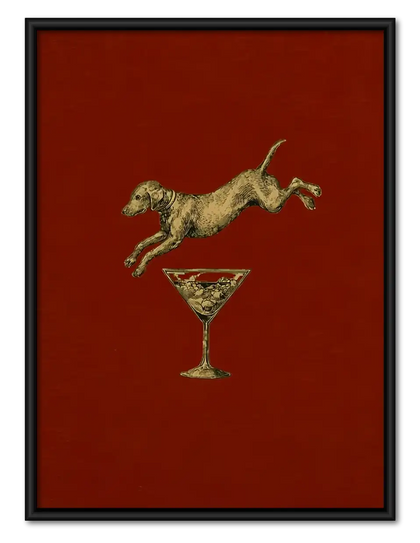 Jumping Cat above Martini Glass Wall Art