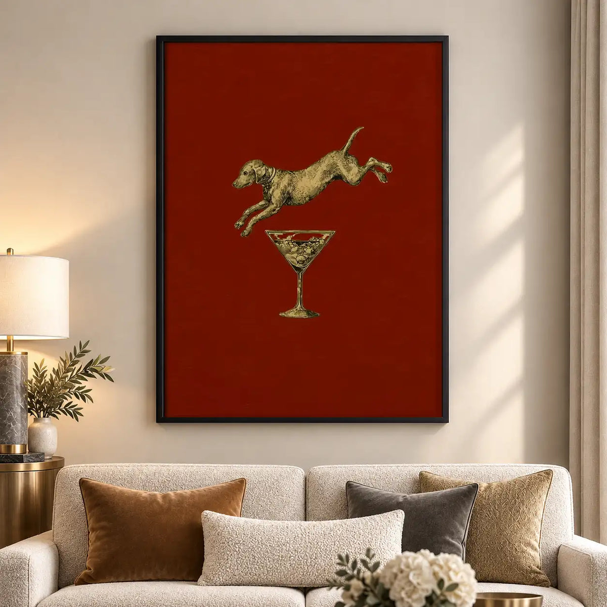 Jumping Cat above Martini Glass Wall Art 5