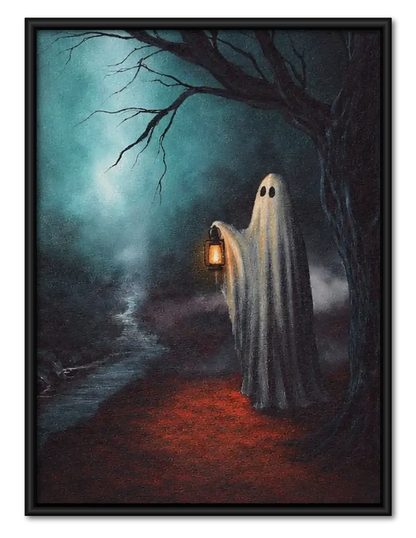Lantern Ghost on Dark Forest Path Wall Art 1